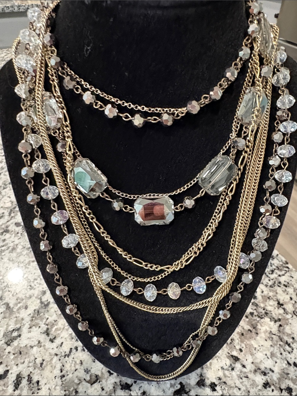 Multi-Strand Gold-Tone Crystal Statement Necklace - Gold and Clear - Picture 3 of 3